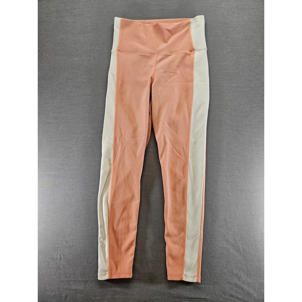 Kyodan Womens Peach Cream Colorblock Ribbed High Waisted Active Leggings Size M